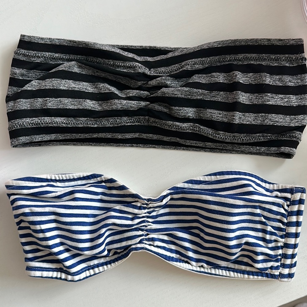 Pack of 2 bralettes - black and gray striped - navy blue and white stripes